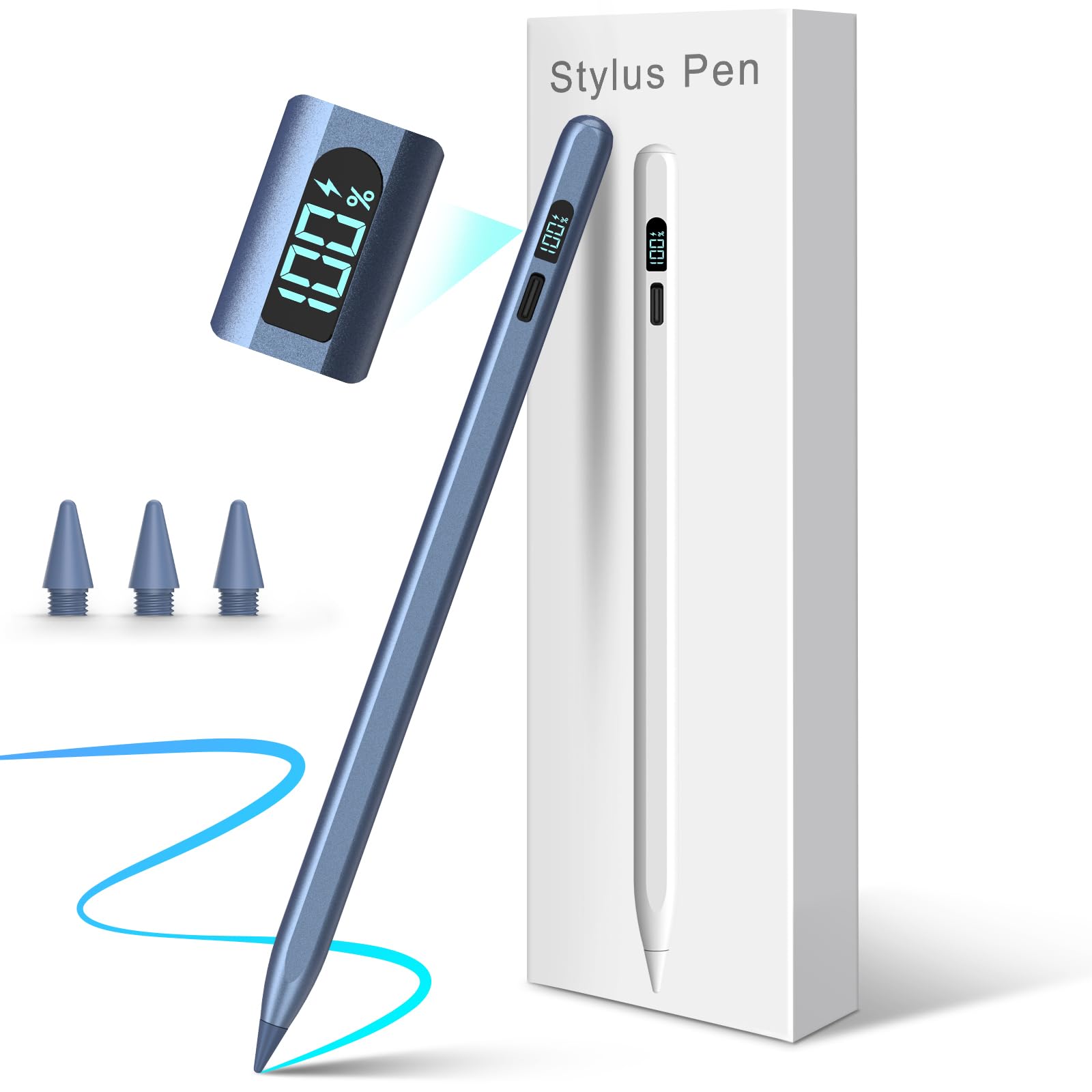 【LED電量表示・15分急速充電】ipadペンシル Mixoo タッチペン Apple Pencil互換 高感度アップルペンシル iPad専用スタイラスペン 極細ペン バッテリー残量表示/Type-C充電/傾き感知/磁気吸着/パーム