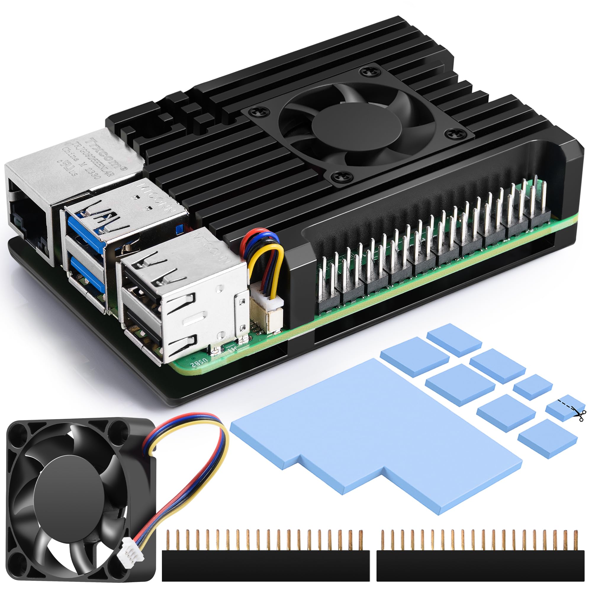 Smraza Raspberry Pi 5用 ケース 超薄型アルミニウム合金ケース+ヒートシンク+ 30x30x07 冷却ファン パッシブ冷却 Raspberry Pi5 8gb /4gb (ラズベリーパイ5) 対応 (ラズパイ5本体含みません）