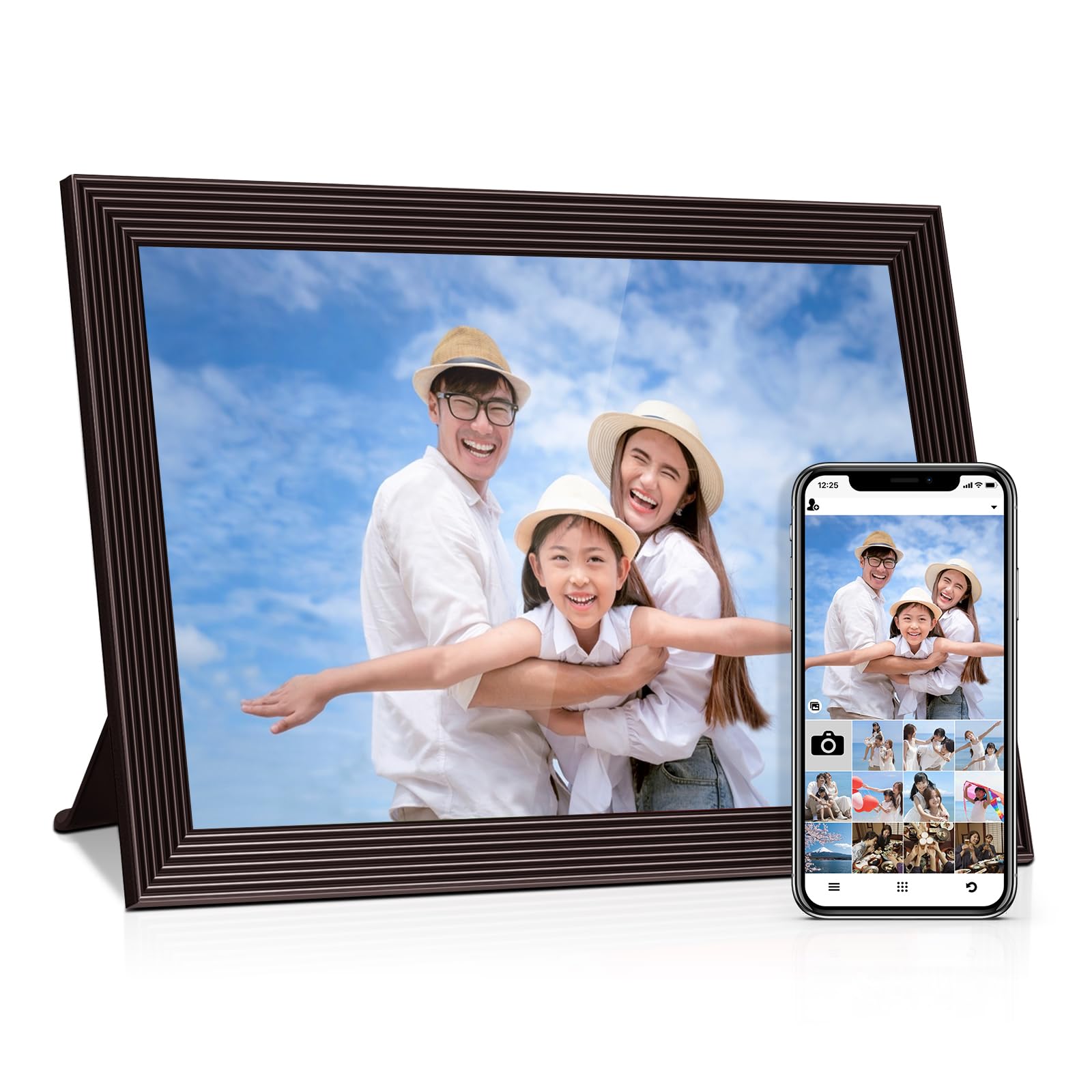 デジタルフォトフレーム 10.1インチ フォトフレーム WiFi タッチパネル スマホから送るIPS広視野角 1280*800解像度 ストレージ内蔵 32GB大容量 最新のFRAMEOシステム 家族、友たち写真共有 写真/動