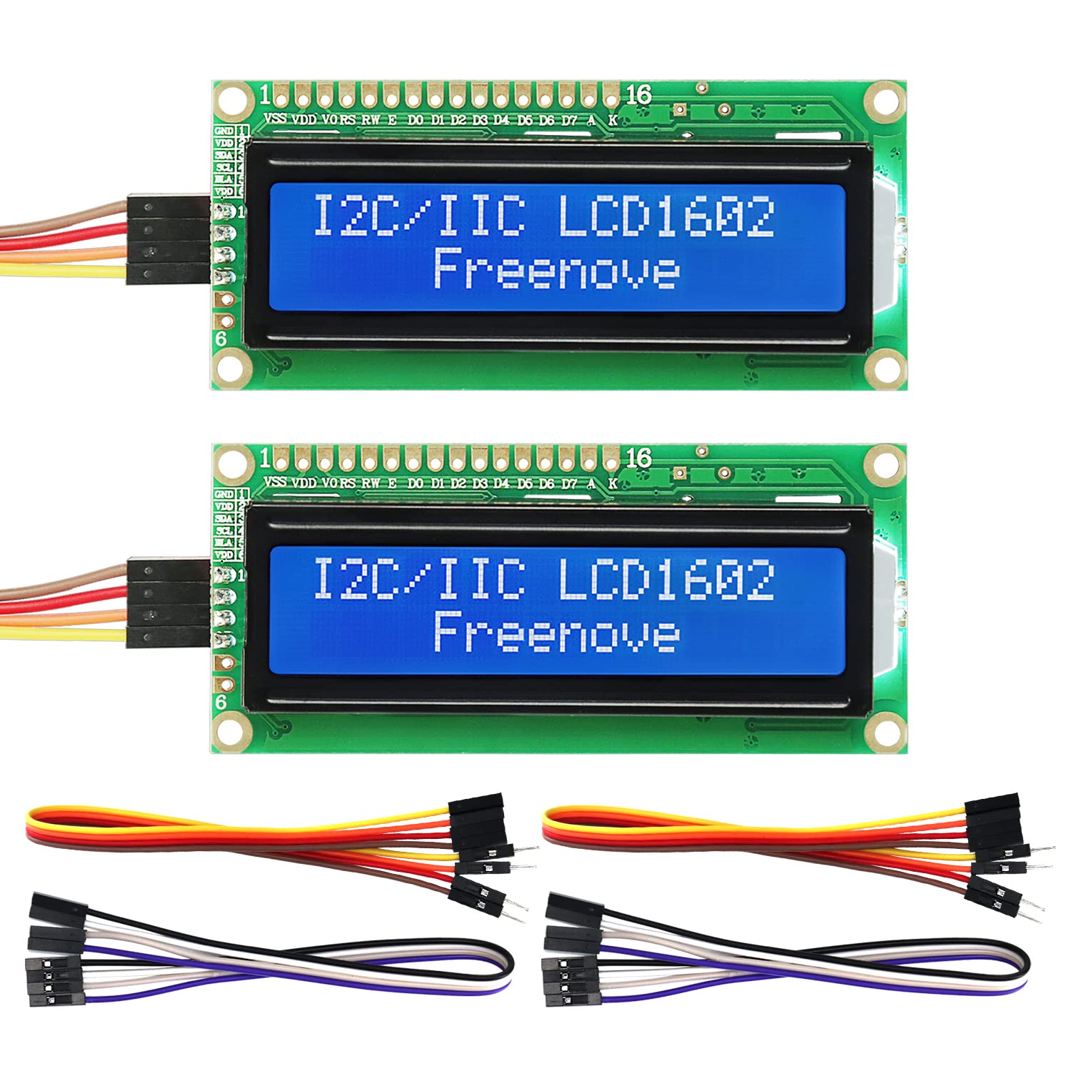 Freenove I2C IIC LCD 1602 モジュール (2 パック), 新しいタイプ TWI シリアル 16x2 ディスプレイ, Arduino Raspberry Pi Pico ESP32 ESP8266 と互換性
