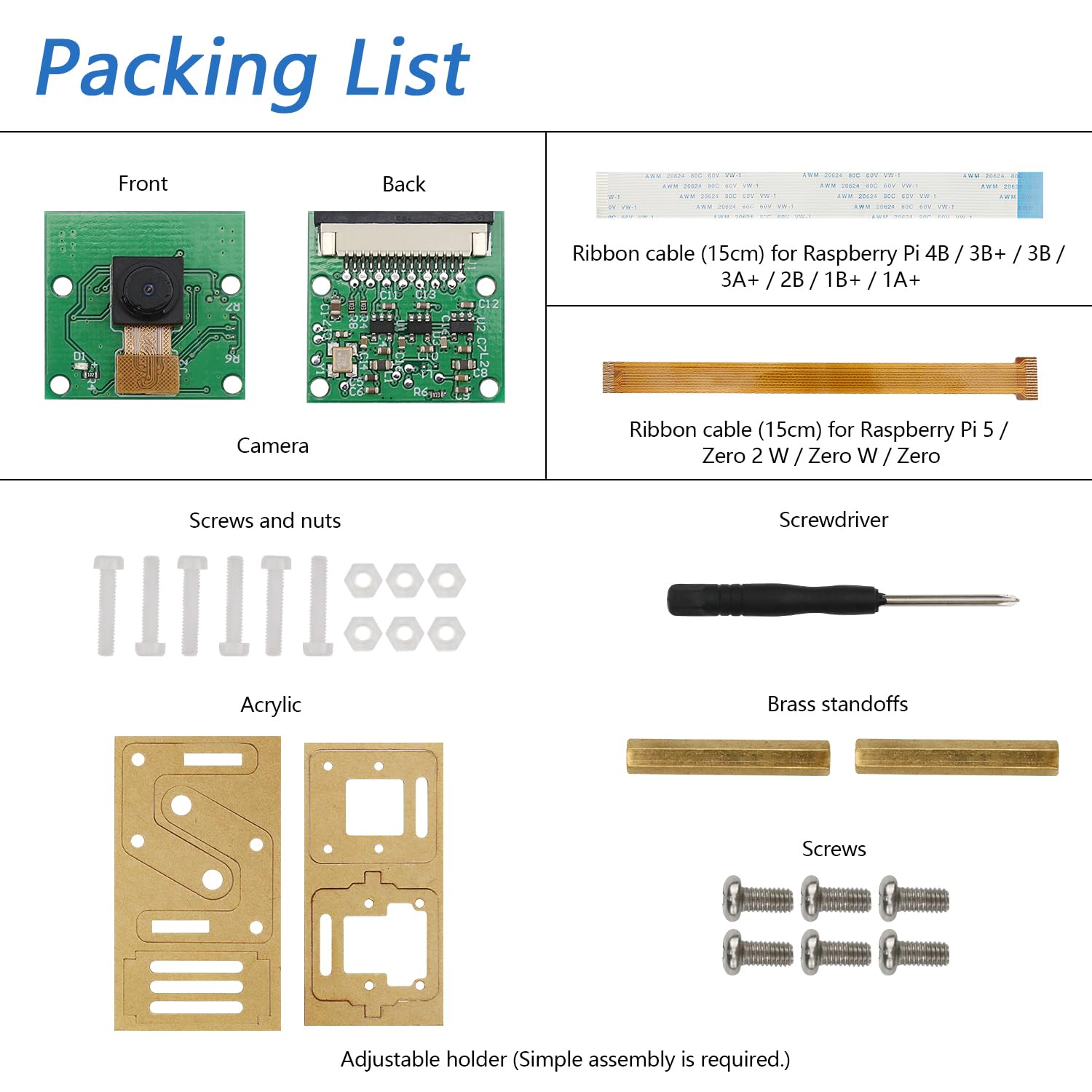 CREST shopのFreenove 5MPカメラ for Raspberry Pi 5 4B 3B+ A+ Zero 2W、調整可能なホルダーとリボンケーブル付き、62°の視野角、1080P 720P出力｜アングル2