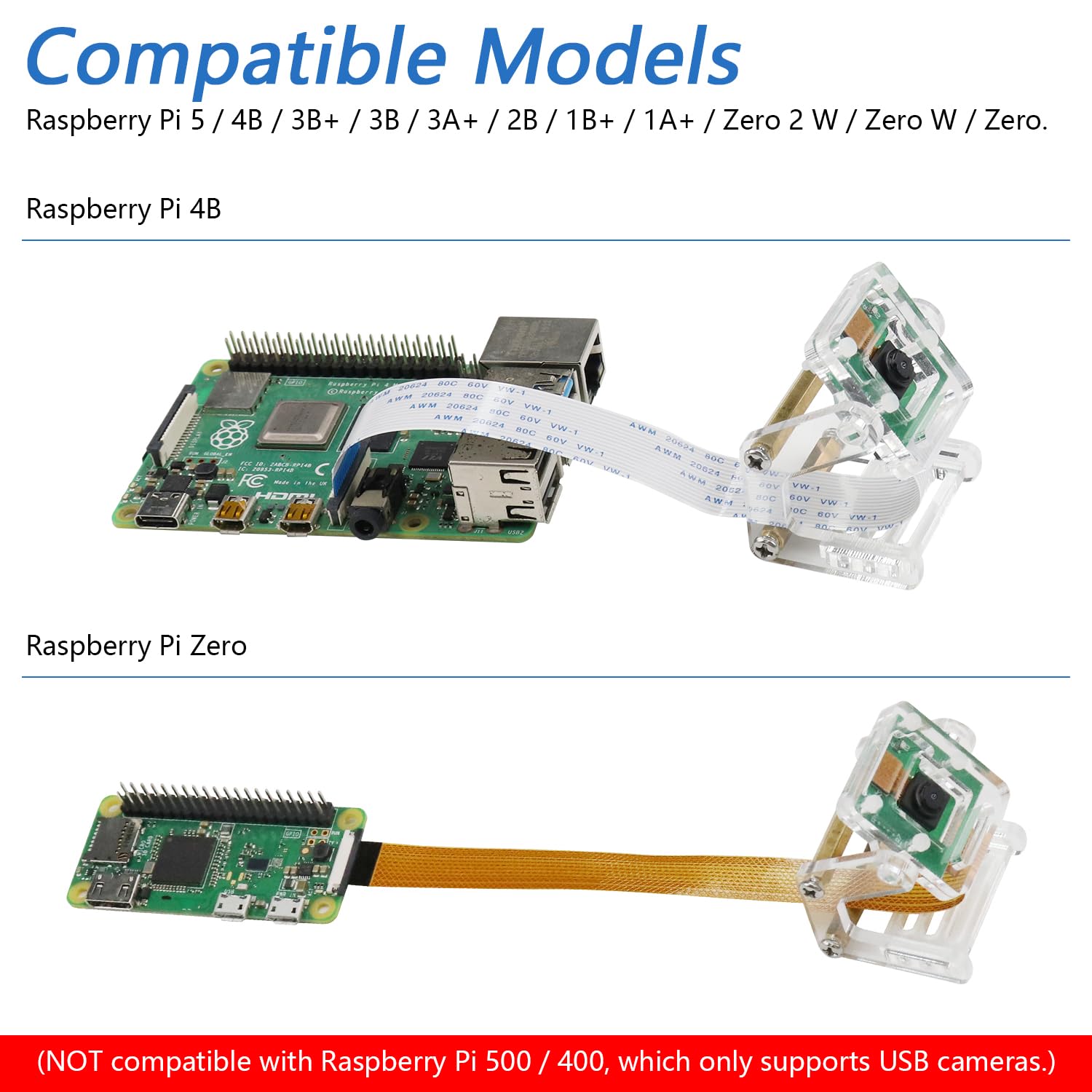 CREST shopのFreenove 5MPカメラ for Raspberry Pi 5 4B 3B+ A+ Zero 2W、調整可能なホルダーとリボンケーブル付き、62°の視野角、1080P 720P出力｜アングル3