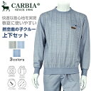 CARBIA カルビア 長袖 撚杢 鹿の子 前身 プリント格子柄 上下セット シニアファッション メンズ 春 夏 シニア おじいちゃん 祖父 男性 ゆったり 洗える オシャレ ブランド お出掛け 部屋着 ホームウェア スウェット プレゼント グレー ネイビー サックス M L LL