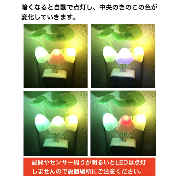 【訳ありアウトレット品】きのこ型 LEDライト センサーライト ナイトライト 自動点灯 自動消灯 足元灯 寝室灯 階段灯の商品画像 2