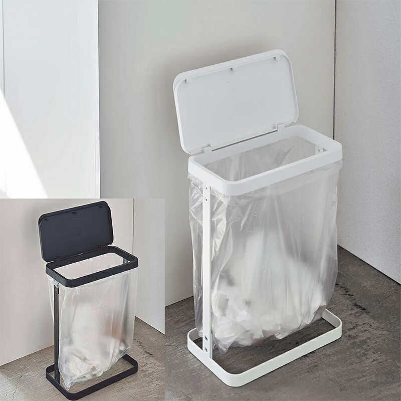 山崎実業　ゴミ袋ホルダー ルーチェ スリム 5401ホワイト 5402ブラック フタつき 蓋付 防臭 組み立て ..
