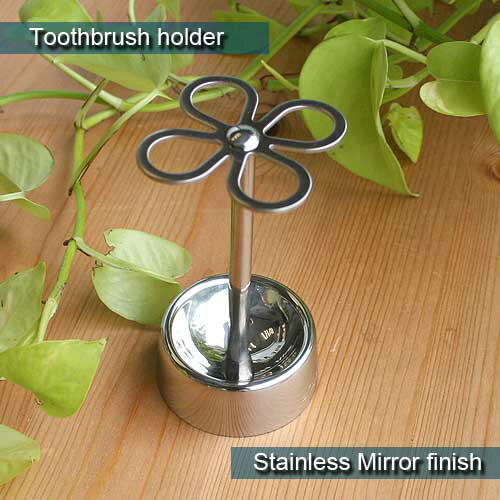 Stainless flower shaped 4-holes toothbrush holder／ステンレスフラワー型歯ブラシホルダー・ミラー仕上げ