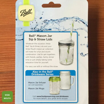 【Ball】 Mason Jar Sip & Straw Lids【G1415-12787A】WIDE MOUTH ストロー セット Made in U.S.A. ボール クリスタル ジェリージャー ワイドマウス メイソンジャー