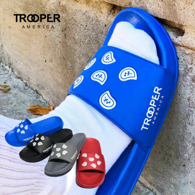 TROOPER 【 バンダナ柄 シャワーサンダル 】 トゥルーパー ペイズリー サンダル チカーノ ローライダー ロゴ 黒 ブラック Bandana Rubber Slide Sandal HOUSESHOES WESTCOAST HIPHOP CHICANO LOWRIDER PAISLEY