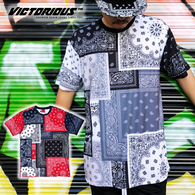  VICTORIOUS Tシャツ  ペイズリー柄 柄T USストリート最新モノ! HIPHOP ロサンゼルス ヴィクトリアス LOSANGELES LA BANDANA PAISLEY メンズ ビッグサイズ 大きいサイズ M L LL 3L XL 2XL