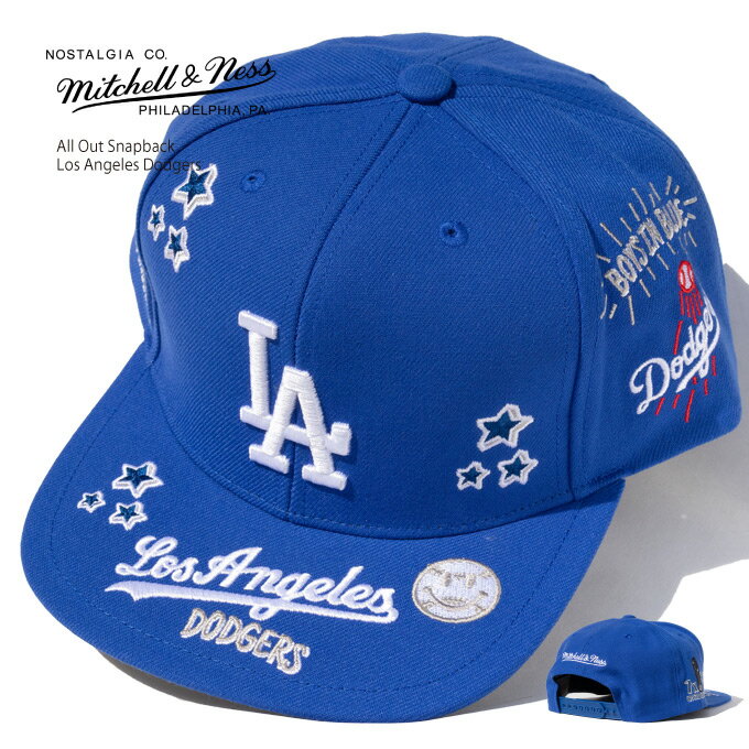 Mitchell Ness ミッチェルアンドネス 【 ALL OUT ロサンゼルス ドジャース LA 】 スナップバック キャップ 帽子 MLB オフィシャル スポーツ 青 ブルー LOS ANGELES DODGERS CAP メンズ