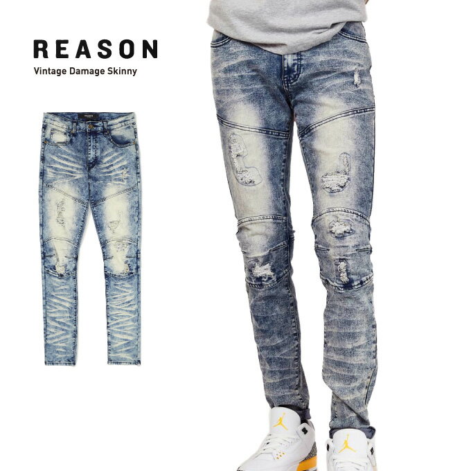 【32in〜40in】REASON スキニーパンツ 【 Vintage Denim Jean / U1-407 】 ストレッチ スキニーデニムパンツ ジーンズ HIPHOP ヒップホップ NY REASON Clothing ビッグサイズ アメリカン メンズ 大きいサイズ