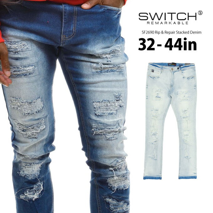 【32in〜44in】SWITCH REMARKABLE スタック デニムパンツ 【 ダメージ加工 ストレッチ 】 ダメージ フレア ウォッシ…