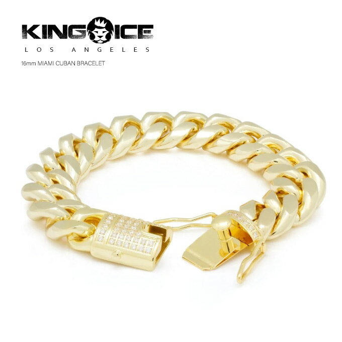 KINGICE キングアイス ブレスレット【16mm MIAMI CUBAN CHAIN 】表面14Kゴールドメッキコーティング GOLD PLATED ブラス 真鍮 BRACELET セレブ ブリンブリン ヒップホップ ジュエリー HIP HOP JEWELRY メンズ アクセサリー