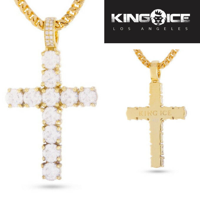 【愛用アーティスト多数】キングアイス KING ICE ネックレス【クロス CROSS 十字架】 表面14Kゴールドコーティング GOLD 【925 シルバー】 ブリンブリン ヒップホップ ジュエリー HIP HOP メンズ アクセサリー スターリングシルバー