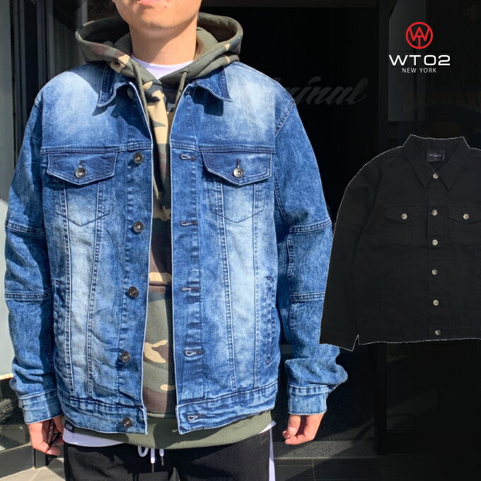 WT-02 【 ストレッチ デニムジャケット 】 ウォッシュブルー ブラック メンズ 大きいサイズ アウター WT02 NEWYORK DENIM JACKET BOMBER L LL 2L 3L 4L