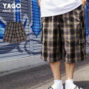 【L 〜 5XL】 YAGO カーゴショートパンツ 【 14AB カーキ ブラック 】 チェックショーツ ハーフパンツ カーゴパンツ メンズ 短パン イージーパンツ ローライダー チカーノ LOWRIDER CHICANO HI…