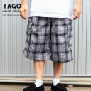 【L 〜 5XL】 YAGO カーゴショートパンツ 【 CH-4 グレー ブラック 】 チェックショーツ ハーフパンツ カーゴパンツ メンズ 短パン イージーパンツ ローライダー チカーノ LOWRIDER CHICANO HI…