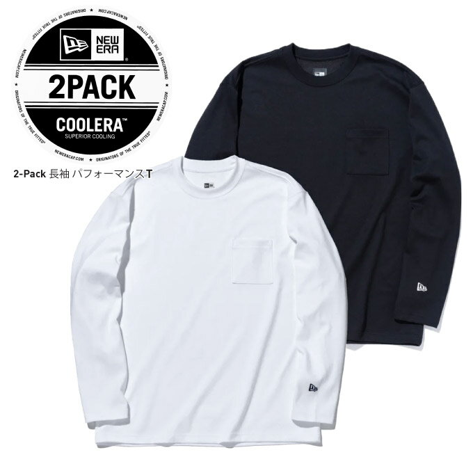 NEW ERA ニューエラ 【 2-Pack 長袖 パフォーマンス Tシャツ 】 2枚組 無地T 吸汗速乾性 抗菌 UVカット フラッグロゴ ワンポイント ブラック ホワイト クルーネック シンプルT ロンT メンズ NEWERA 正規品 M L LL XL XXL 13561865