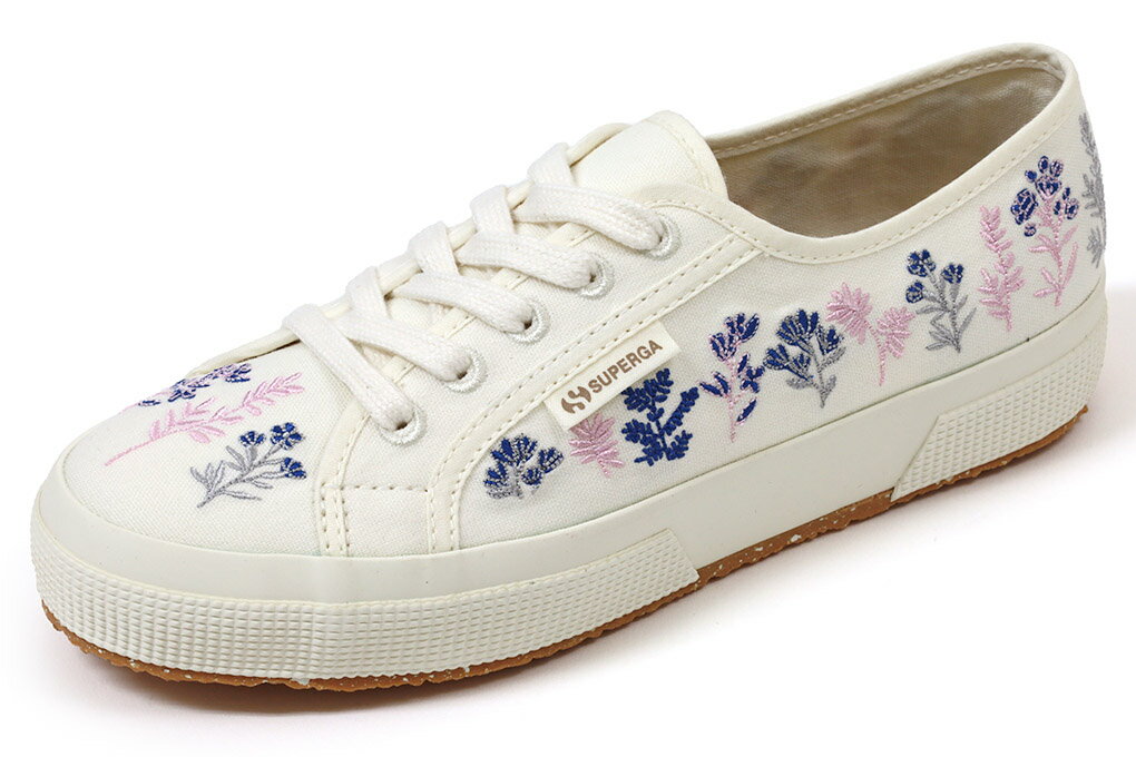 スペルガ　キャンバススニーカー　オーガニックフラワーズ　ホワイト　SUPERGA　2750　ORGANIC FLOWERS EMBROIDERY　3A6133DW　WHITE AVORIO-BLUE-PINK