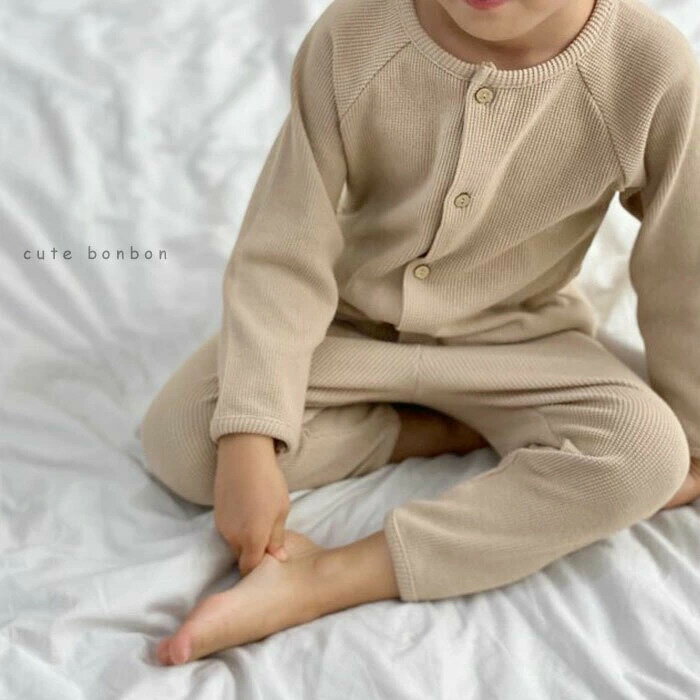 セットアップ ワッフル生地 部屋着 パジャマ 韓国子供服 部屋着 ルームウェア くすみカラー 韓国 子供..