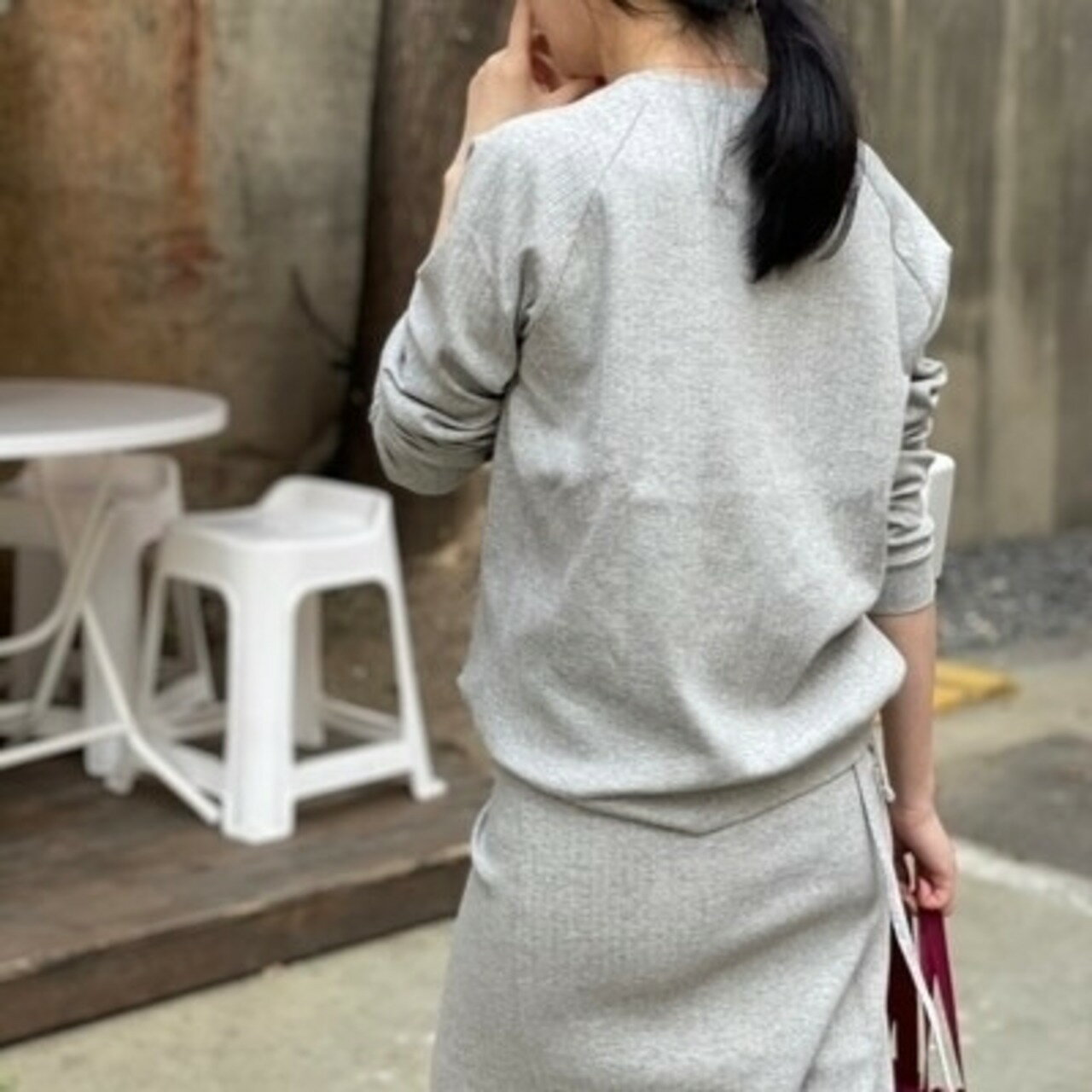 【SALE 30%OFF】ラップスカートセットアップ スカート 巻きスカート トップス セットアップ レリブ ワンピース コットン かわいい 大人 シンプル レディース おしゃれ グレー 秋 春 Paris 775wismart go