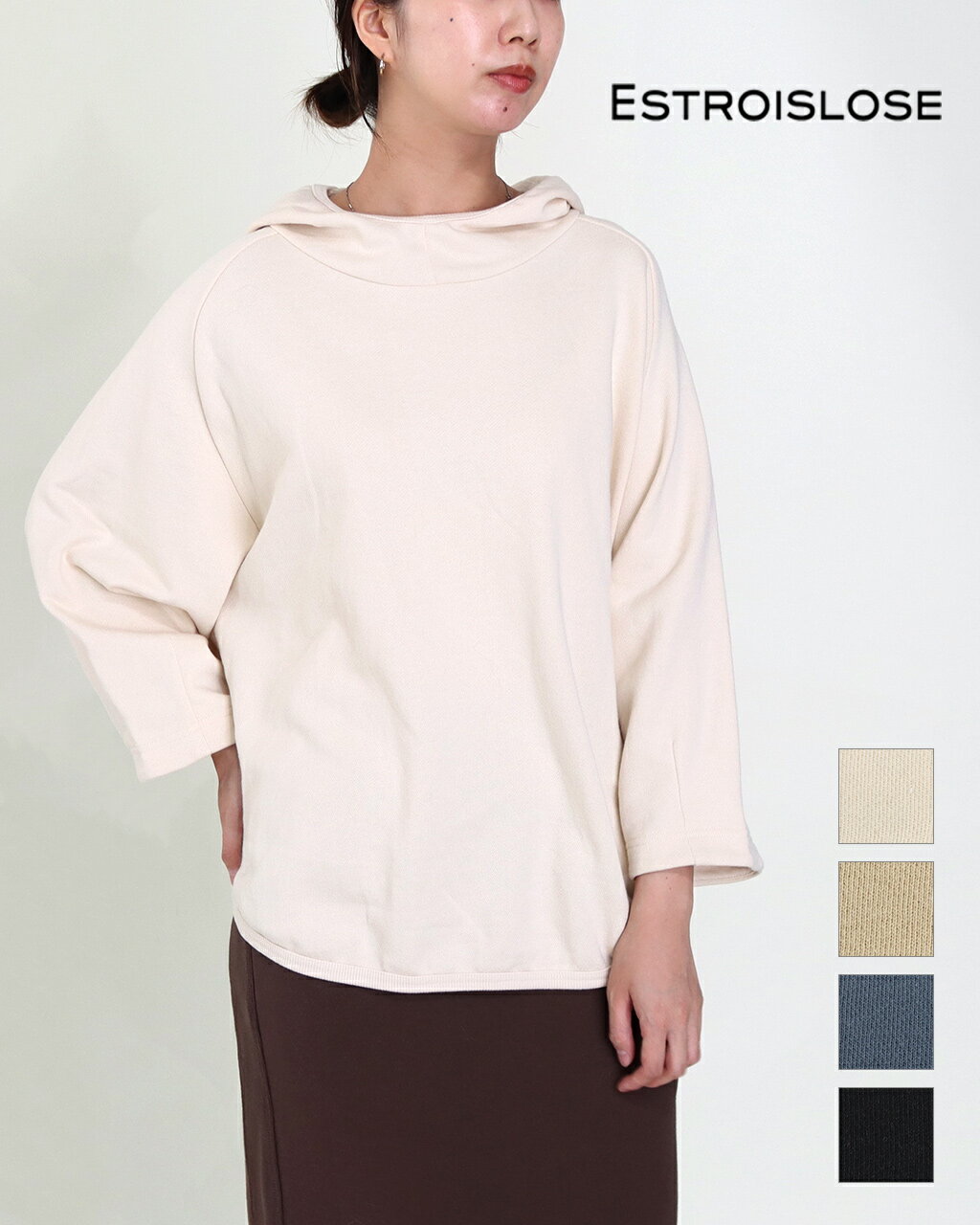 【LINE20%OFFクーポン対象】 ESTROISLOSE エストゥロワルーズ セントラル裏毛フードプルオーバー EC24306 レディース ゆったり 大人カジュアル 無地 コットン 公式 正規品 24AW
