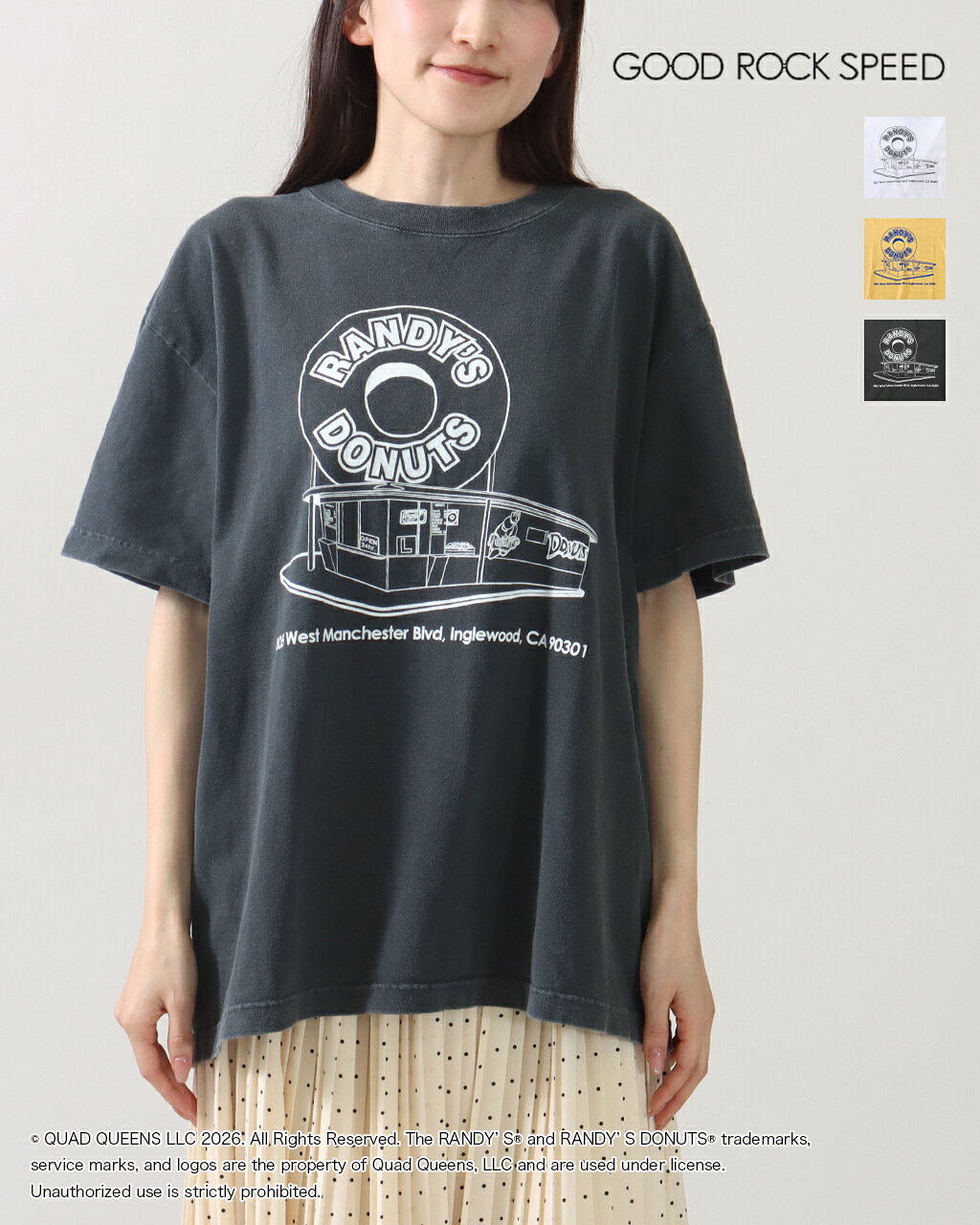 Rakuten - GOOD ROCK SPEED グッドロックスピード Randy'sdonuts ランディーズドーナツ コラボ T 26RDN002W シャツ レディース 半袖 プリント グラフィック ヴィンテージ風 ウォッシュ加工 ブラック 黒 アメカジ ストリート カジュアル 正規品 26SS【ゆうパケット】