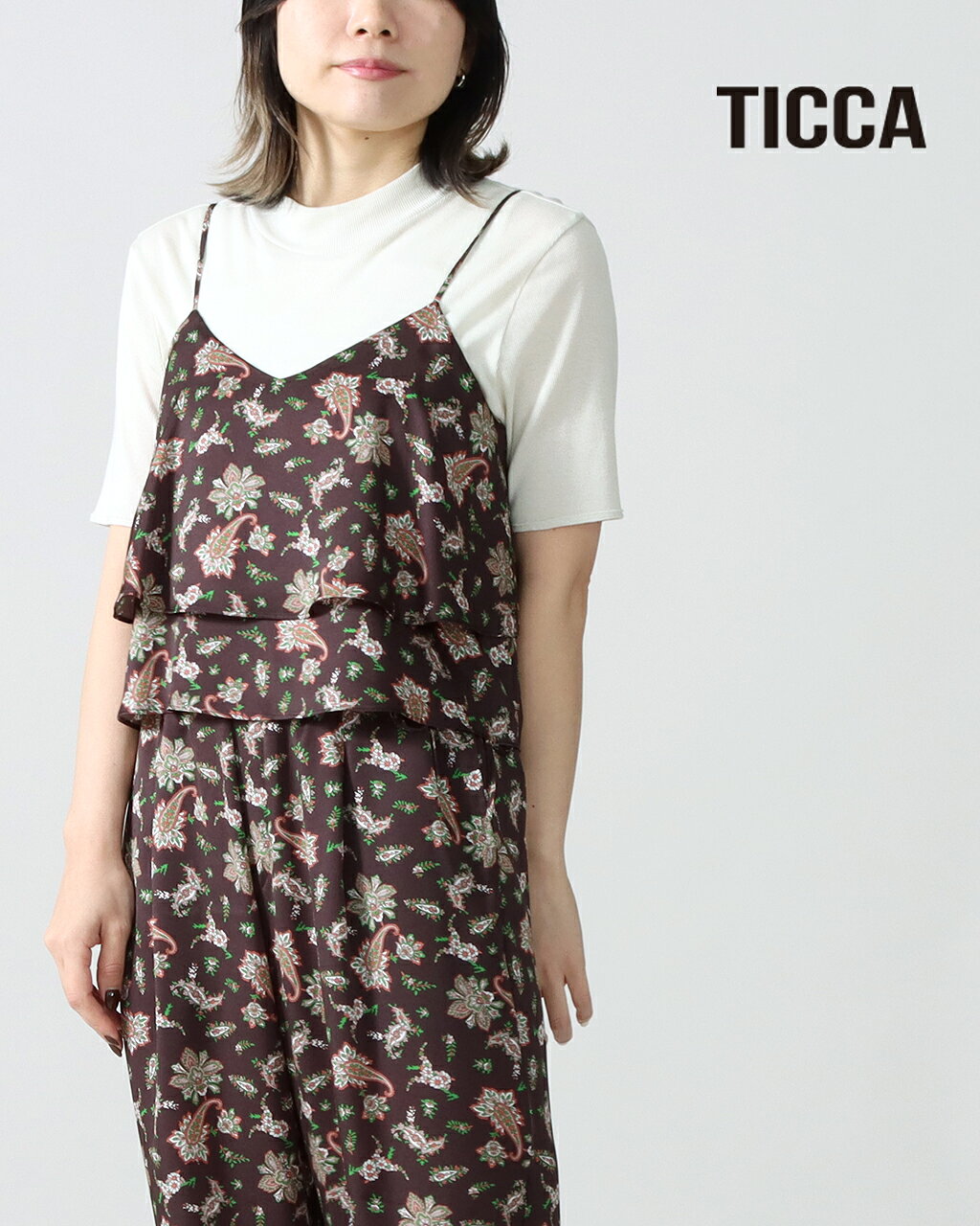 【1点10% 2点15%off】TICCA ティッカ ペイズリー プリントビスチェ TBFS_091 2WAYビスチェ プリントビスチェ セットアップ ポリエステル 新色 フェミニン 上品 光沢感 サテン素材 アート感 華やか ゆうパケット