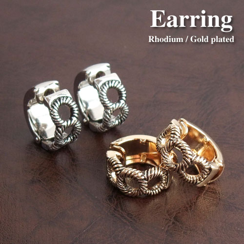 イヤリング チェーン模様 メタリック クリップ 男女兼用 ユニセックス 両耳用 1ペア販売 合金 ロジウム..