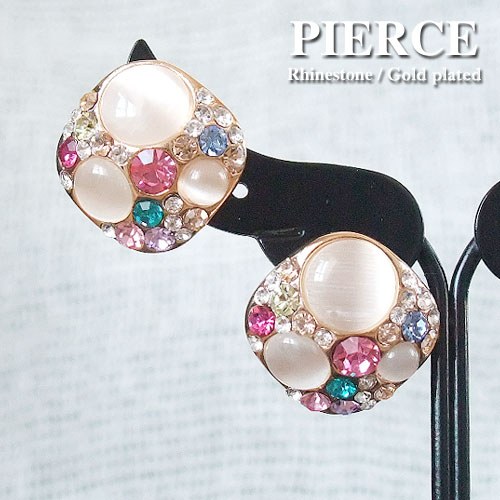 ピアス カットストーン カラフル パヴェ レディース 両耳用 1ペア販売 合金 ゴールド スモークストーン ラインストーン クリア ピンク ブルー ラベンダー スタッドピアス ストレートポスト オールシーズン 【RCP】