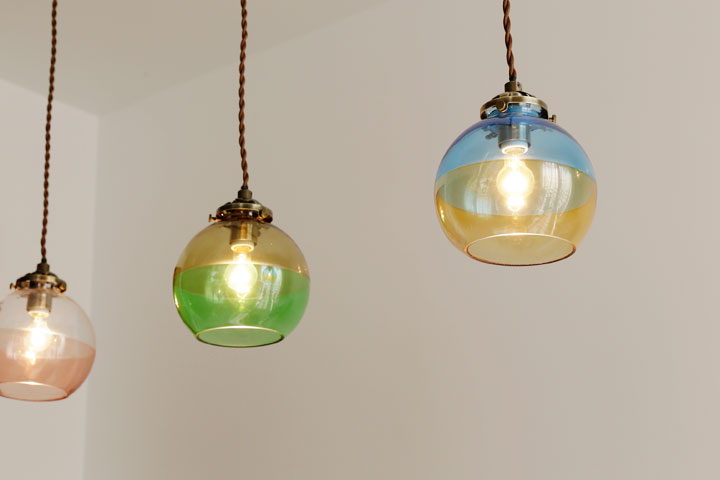 ペンダントライト LED【Arvika/ブルー×オレンジ】1灯 ガラス レトロ カフェ トイレ 北欧 シンプル モダン 電球