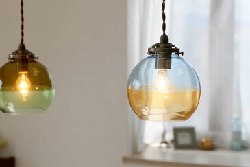 ペンダントライト LED【Arvika/ブルー×オレンジ】1灯 ガラス レトロ カフェ トイレ 北欧 シンプル モダン 電球