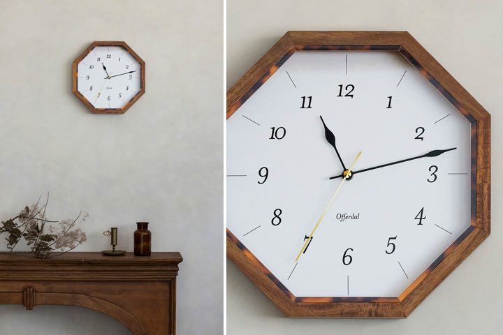 ウォールクロック 【 Ahtee 】 八角形 スイープ 連続秒針 クラシック おしゃれ 木製 時計 アナログ 掛け時計 壁掛け 和風 洋風 べっ甲 [2]