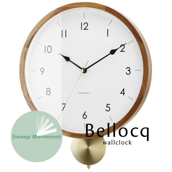 ウォールクロック 【 Bellocq 】 木製 ウッド おしゃれ スイープ 掛け時計 振り子 壁掛け デザイン シンプル モダン 連続秒針 流れる