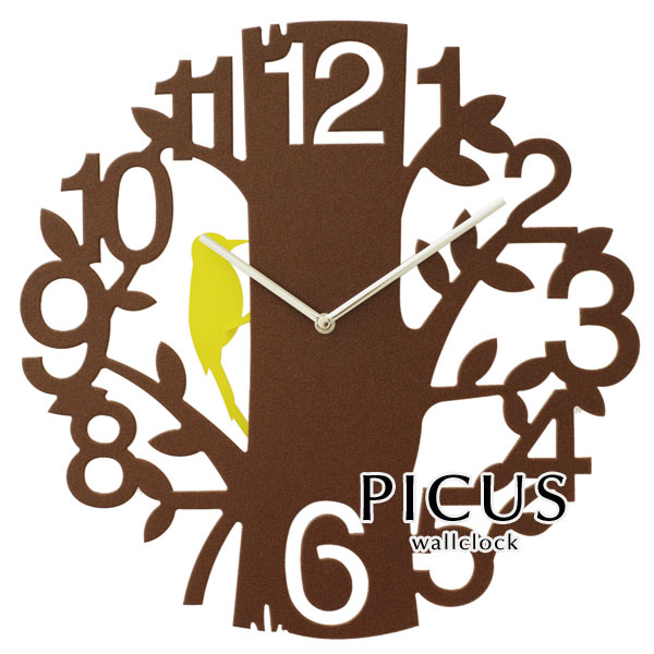 ウォールクロック 【 PICUS / ブラウン 】 掛け時計 振り子 壁掛け オシャレ 北欧 シンプル モダン インテリア 大型 からくり 子供部屋