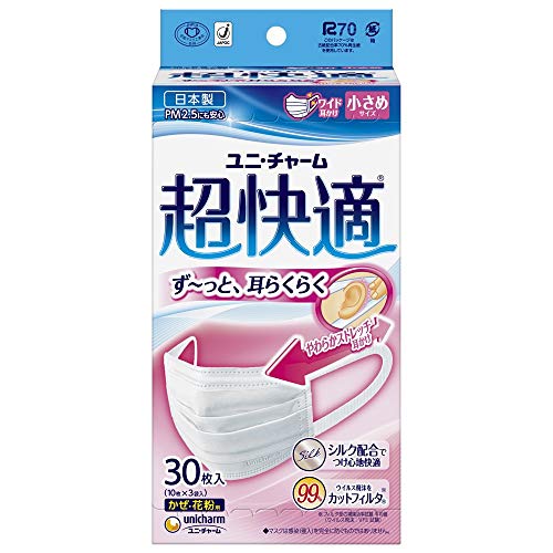 【まとめ買い】(日本製 PM2.5対応)超快適マスク プリ-ツタイプ 小さめ 30枚入(unicharm) ×6個