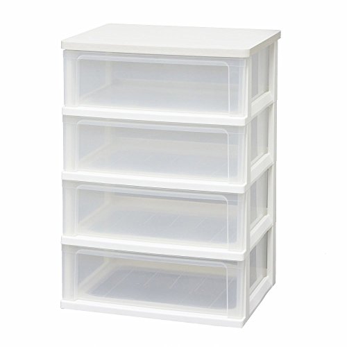 アイリスオーヤマ チェスト ワイド 4段 日本製 完成品 幅55.6×奥行41×高さ82cm ホワイト/クリア 白 ホワイト木天板 WTW-54