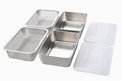 アーネスト 【日本製】 バット (セット) 深型 ステンレス 揚げ物 6点 (バット2点/ザル2点/ふた2点) 大手飲食店愛用ブランドト A-7