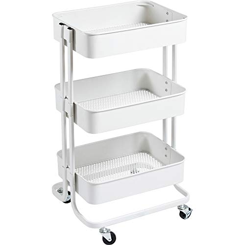 アイリスプラザ キッチンワゴン ワゴン 調味料ラック バスケットラック 収納ワゴン 3段 キャスター付 幅44.5×奥行35×高さ78cm ホワ