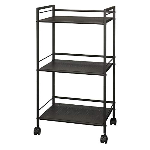 ドウシシャ パンチングラック 3段 キャスター付き 収納ワゴン ブラウン ストッパー 取っ手付き 全体耐..