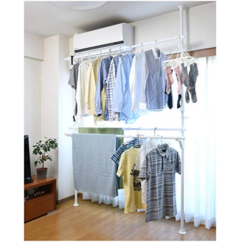 山善 突っ張りハンガーラック 衣類収納 幅120-210cm 耐荷重 45kg ダブル 布団も干せる 縦横伸縮 引っ掛け棒付属 組立かんたん ホ cross-one-10020515 クロスワン 楽天市場店 パッケージ画像