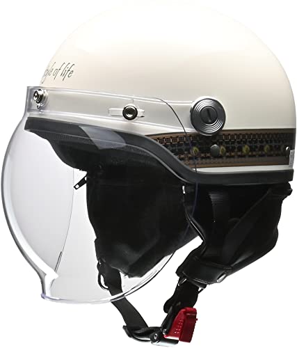 [リード工業] バイクヘルメット ハーフ CROSS バブルシールド付き CR-760 エスニックアイボリー フリーサイズ (57-60cm未満