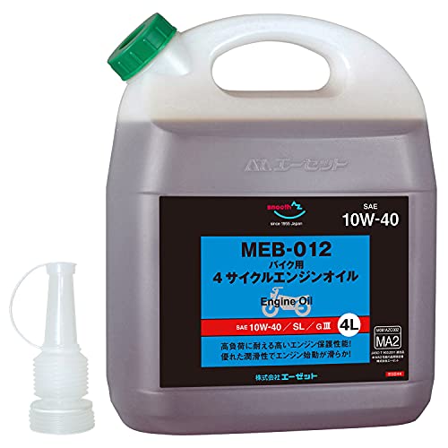 AZ(エーゼット) バイク用 4サイクル エンジンオイル 4L 【10W-40/MA2規格/100 化学合成油/2輪用】 MEB-012/EG0