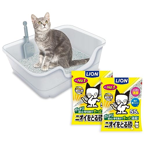 ライオン 猫トイレ ニオイをとる砂 獣医師開猫トイレ（ナチュラルグレー） + ニオイをとる砂 無香料 5.5L×2袋 セット 子猫から 成猫 シ