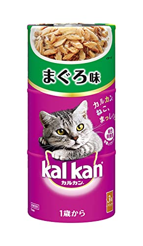 ・ 160グラム (x 18) KHC01・本体サイズ (幅X奥行X高さ) :7.5×7.5×14.5cm・本体重量:0.48kg・原産国:タイ・猫ちゃんの年齢にあわせたケアを説明 商品紹介 厳選されたまぐろの上品な味わい。1歳以上の猫に必要な栄養素がバランスよく含まれた総合栄養食です。 原材料・成分 魚類(かつお、白身魚、まぐろエキス等)、植物性油脂、ビタミン類(A、B1、B2、B6、B12、E、K、コリン、ナイアシン、パントテン酸、ビオチン、葉酸)、ミネラル類(Ca、Cu、Fe、I、Mg、Mn、Zn)、タウリン、増粘多糖類、調味料、EDTA-Ca・Na、EDTA-Na 使用方法 本製品1缶とドライ製品を混ぜて与えた場合の1日の給与量の目安(カルカンドライまぐろと野菜味の場合)体重2kg:ドライ15g、体重3kg:ドライ25g、体重4kg:ドライ35g、体重5kg:ドライ45g、体重6kg:ドライ55g、体重7kg:ドライ65g ご注意（免責）必ずお読みください 予告なくパッケージ、仕様(原材料、生産国、色、形状、サイズ等)の変更がある場合がございます。予めご了承ください。