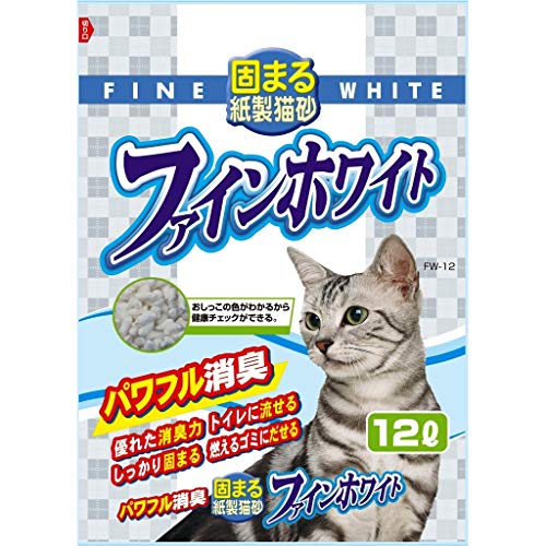 常陸化工 オシッコの色がわかる紙製猫砂 ファインホワイト 12L×5個 (ケース販売)