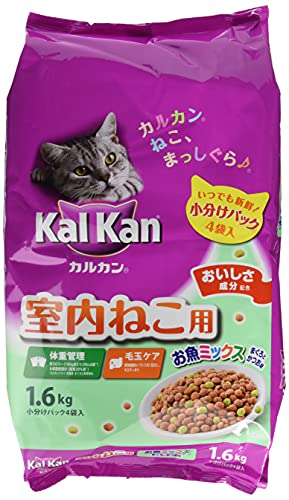 カルカン ドライ 室内ねこ用 お魚ミックス まぐろとかつお味 キャットフード 1.6kg×6個 (ケース販売)