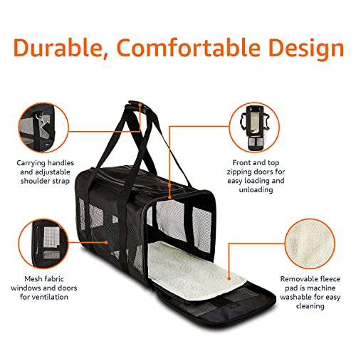 Amazonベーシック ペット用 ソフトキャリーバッグ 猫、犬 Lサイズ ブラック 50L x 26W x 28H cm