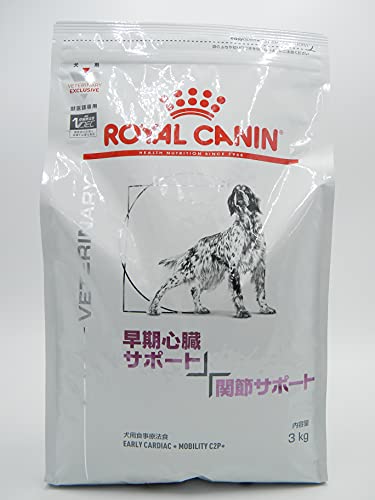 ・ 3キログラム (x 1) 18110・療法食説明 商品紹介 犬用 早期心臓サポート+関節サポートは、心疾患および関節疾患を呈する犬に給与することを目的として、特別に調製された食事療法食です。この食事は、心疾患に配慮してナトリウム量を制限し、タウリンおよびL-カルニチンを配合するとともに、関節疾患に配慮してオメガ3系不飽和脂肪酸(EPA+DHA)を調整しています。さらに、関節と軟骨の健康のために、相乗的に働くウコンエキス、加水分解コラーゲン、緑茶ポリフェノールなどの複数の成分を配合しています。 使用上の注意 本商品は食事療法食です。栄養特性上、本製品の使用が推奨されない場合もあるため、獣医師の直接の診察と指導のもとにご使用ください。 給与後、体調が悪化した場合は使用を中止して獣医師にご相談ください。 原材料・成分 たんぱく質23.0 %以上 脂質12.0 %以上 粗繊維2.5 %以下 灰分6.7 %以下 水分10.5 %以下 食物繊維6.6 % ビタミン(1kg中)A17 000 IU/kg D31 000 IU/kg E500 mg/kg カロリー含有量(代謝エネルギー)383 kcal/100g ご注意（免責）必ずお読みください ●食事療法食は獣医師にご相談の上、指示に従って与えてください。●掲載画像と出荷される商品のパッケージが異なる場合がございます。