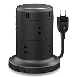 エレコム 電源タップ タワー型 延長コード [ 8個口 / 12個口 & USB×5ポート / USB-C×2 USB-A×3 ] 仮固定パーツ